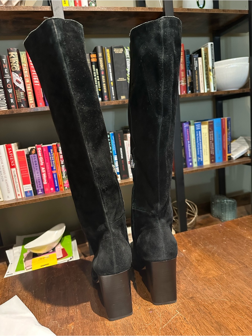 Dolce Vita Black Suede Knee High Boots Sz 9.5 Block Heel Side Zip - Picture 3 of 14